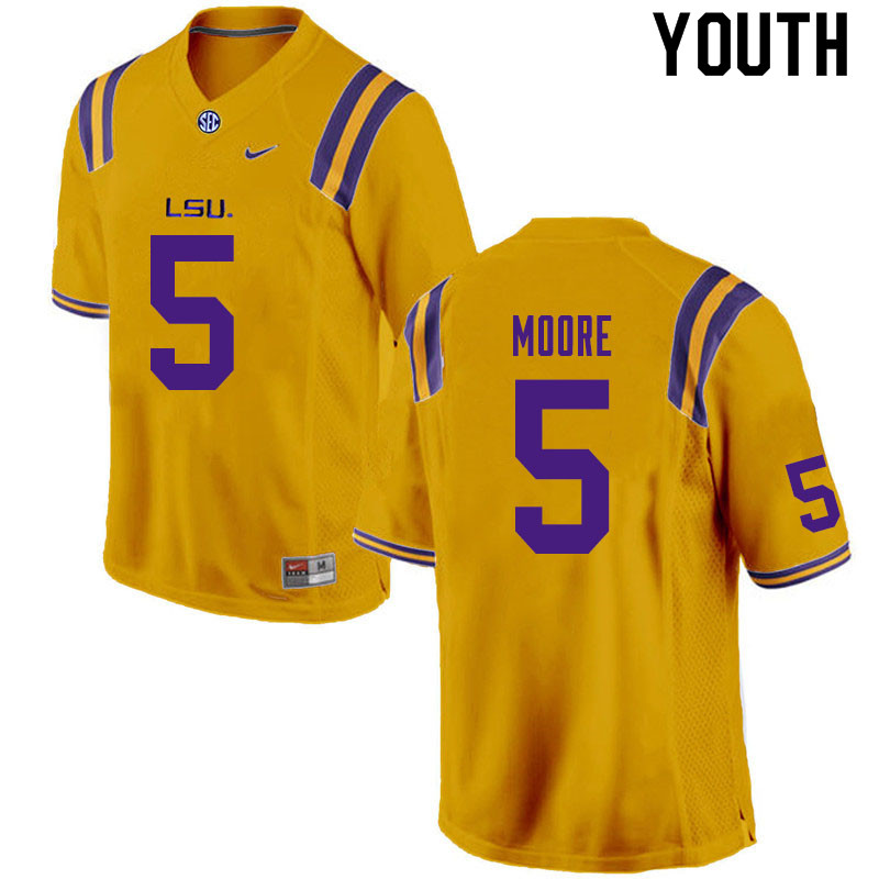 Youth #5 Koy Moore LSU Tigers College Football Jerseys Sale-Gold